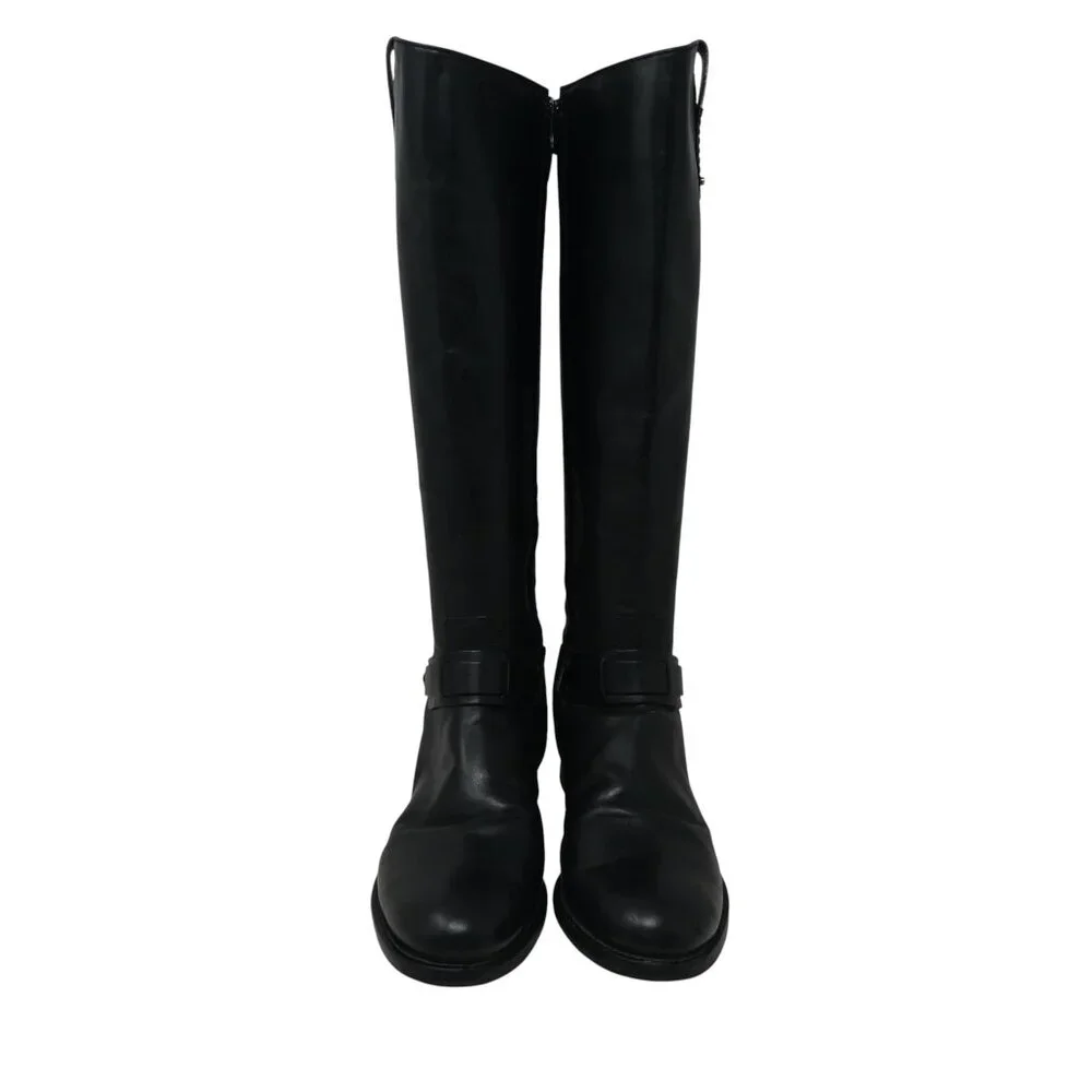 Tory Burch Colton Black Leather Knee High Harness Riding Boots Womens 9